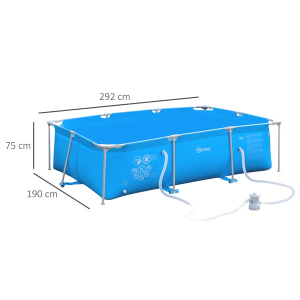 Outsunny Rahmenpool mit Schlauch, 292 x 190 x 75 cm, PVC+Stahl, Blau