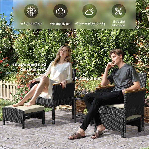 Gartenmöbel-Set mit Rattan-Optik, weichen Kissen und wetterbeständigen Eigenschaften für entspannte Momente und einfache Montage