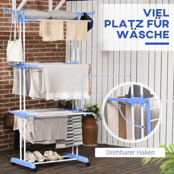 HOMCOM Wäscheständer, 73 x 45,5 x 177cm, Stahl, Blau