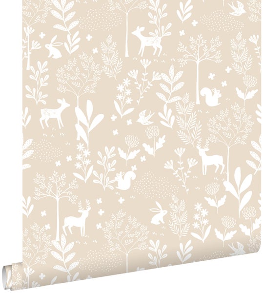 ESTAhome Tapete Wald mit Waldtieren Beige - 53 cm x 10.05 m - 139522