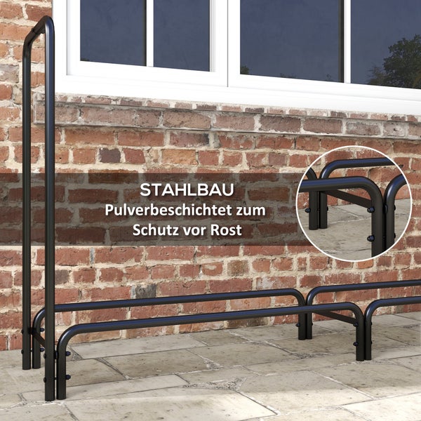Outsunny Kaminholzregal, mit Wasserabweisender Abdeckung, Verstellbar, für Garten, Terrasse, 200 x 36 x 99 cm, Metall, Schwarz