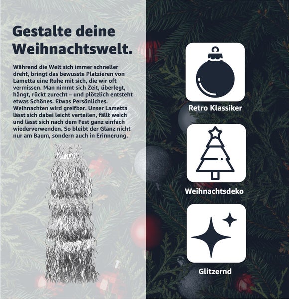 Lametta und Symbole für Weihnachtsdekoration