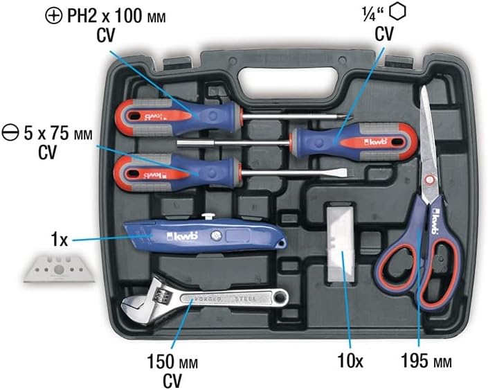 kwb Werkzeugkoffer aus robustem Hartkunststoff inkl. 40-tlg. hochwertigem Werkzeug-Set als perfekte Grundausstattung für den Haushalt, die Werkstatt oder den mobilen Einsatz