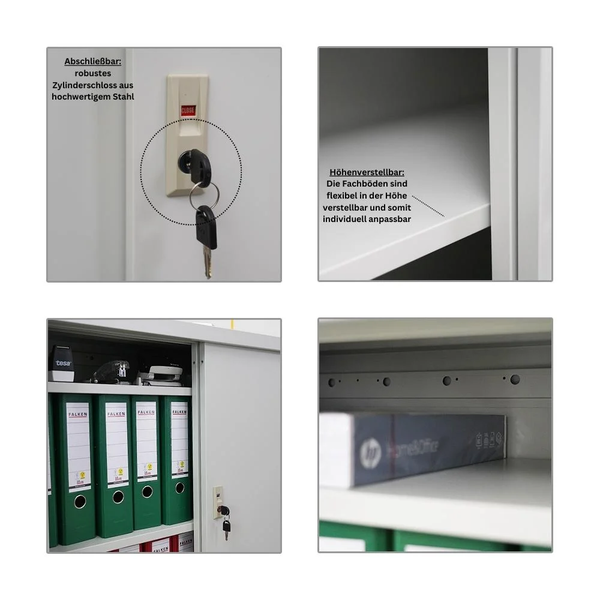 PROREGAL Mega Deal 5x Aktenschrank ELEPHANT mit Abschließbaren Schiebetüren HxBxT 90 x 90 x 40 cm 2 Fachböden Lichtgrau