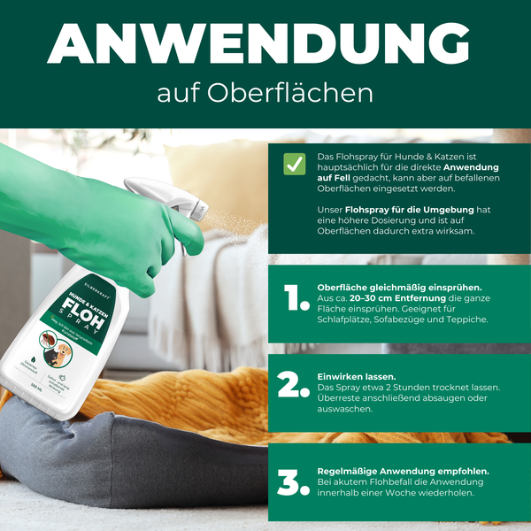 Silberkraft Flohspray für Hunde und Katzen 500 ml, Repellent mit starker Wirkung, Anwendung bei akutem Befall, Flöhe aus dem Fell fernhalten, Made in Germany