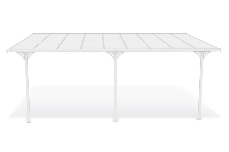 Terrassenüberdachung garten alu Weiß KLEO - Höhe verstellbar 556x300x225/270 cm - mit Polycarbonat Dach Weiß halbtransparent 6mm Auch Pergola/Carport