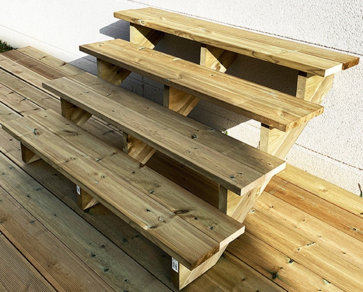 Gartentreppe, Außentreppe, Terrassentreppe  Holz H71cm 4 Stufen, Breite 120cm, OHNE Setzstufen