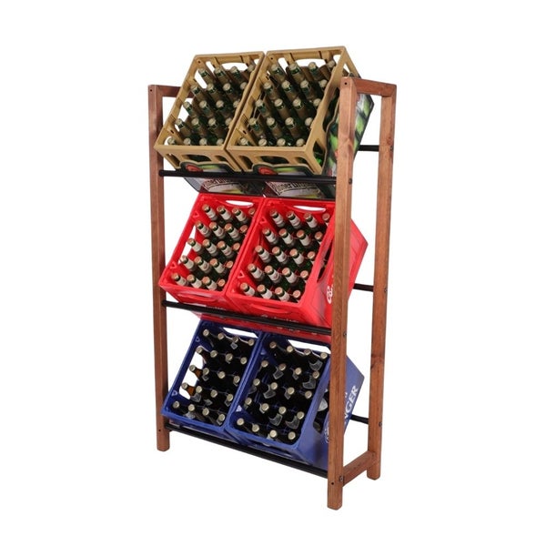PROREGAL Getränkekistenregal HUNSRÜCK HxBxT 138x82x32cm 6 Kisten auf 3 Ebenen Massives Kiefernholz Braun geölt