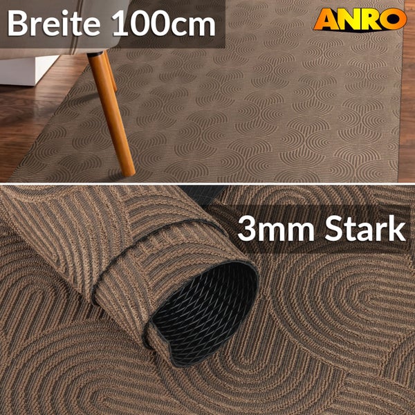 Brauner Teppich mit geometrischem Muster, 100 cm breit und 3 mm dick