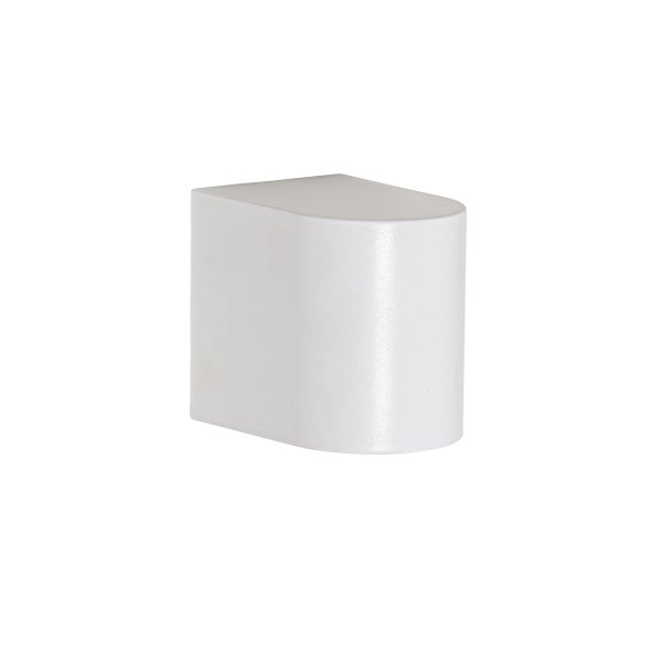 Moderne weiße Wandleuchte mit abgerundeter Front für den Innen- oder Außenbereich.