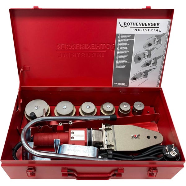 Rothenberger Industrial Kunststoff-Rohrschweissgerät im roten Metallkoffer.