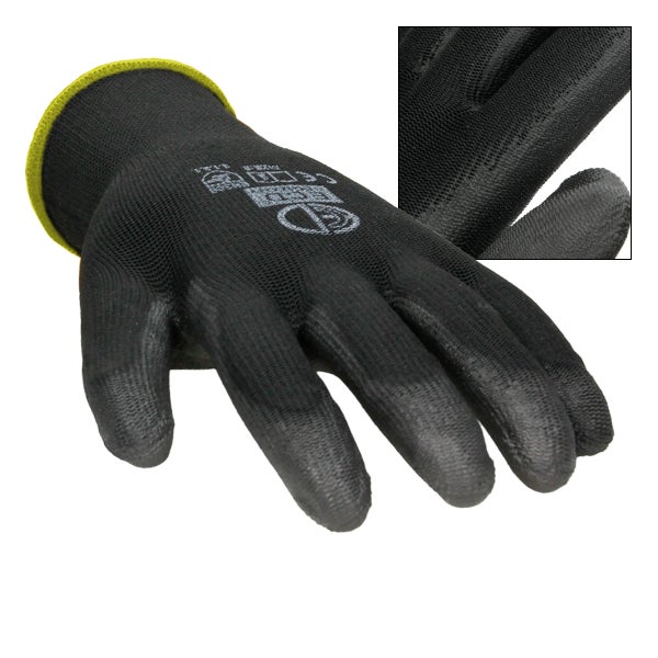 ECD Germany 1 Paar Arbeitshandschuhe mit PU-Beschichtung, Größe 8-M, Schwarz, atmungsaktiv, rutschfest, robust, Mechanikerhandschuhe Montagehandschuhe Schutzhandschuhe Gartenhandschuhe Handschuhe
