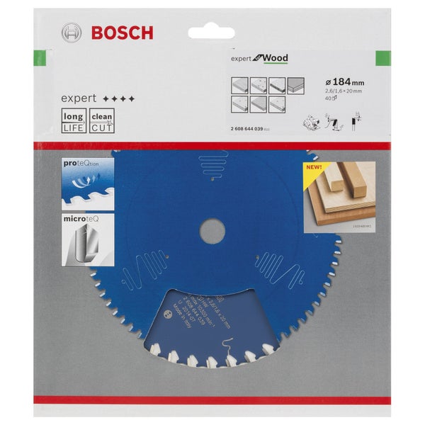 Bosch Kreissägeblatt Expert for Wood für Handkreissägen 184 x 20 x 2,6 mm 40 - 2608644039