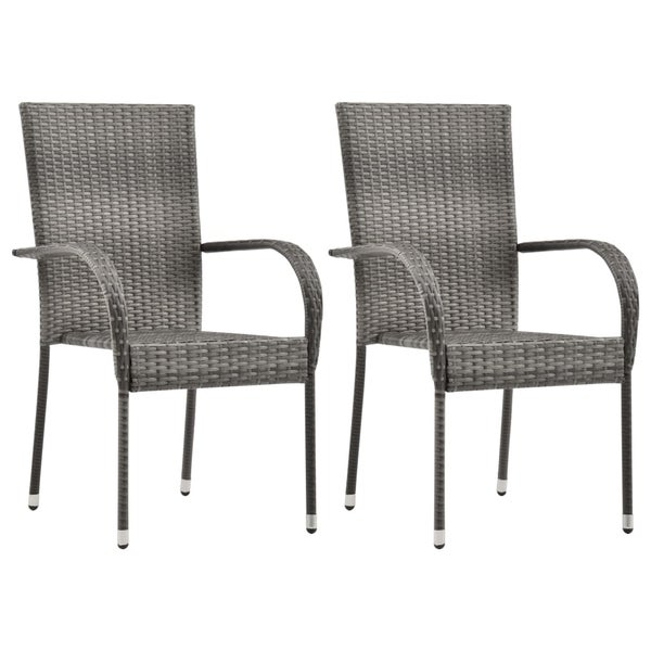 Gartenstühle Stapelbar 2 Stk. Grau Poly Rattan