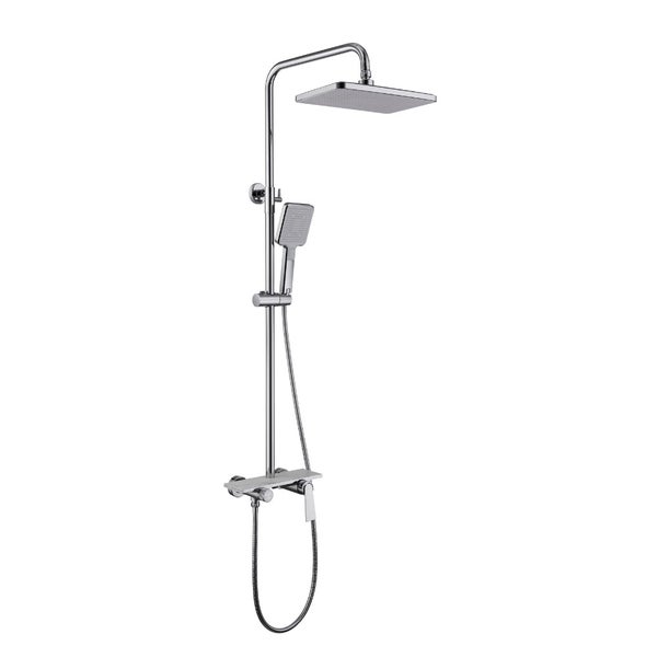 Home Deluxe - Duscharmatur mit Ablage - ICONIC - Farbe: Weiße Marmoroptik - Höhe: 120 cm, inkl. Handbrause I Duschbrause Regendusche Designarmatur