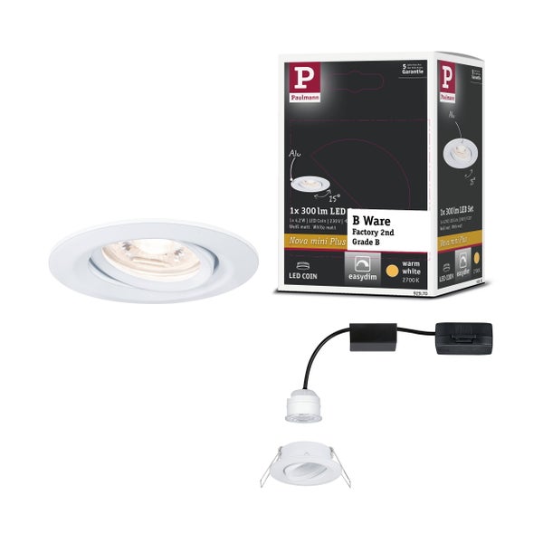 Paulmann Nova mini Plus LED-Einbaustrahler Set in Weiß matt, schwenkbar um 15 Grad, inklusive LED Coin Leuchtmittel und Anschlussbox.