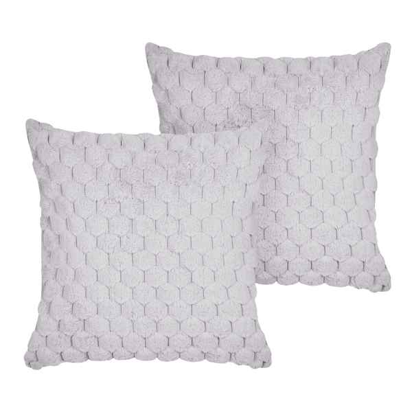 Dekokissen 2er Set PURSLANE Webpelz 43 x 43 cm Hellgrau Geometrisches Muster