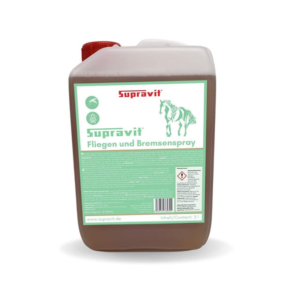 Supravit Fliegen- und Bremsenspray für Pferde im 3 Liter Kanister zum Schutz vor Insekten.