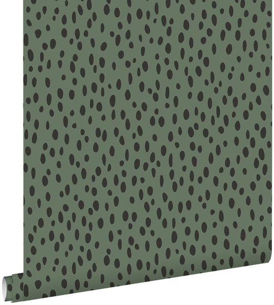 ESTAhome Tapete Punkte Graugrün und Schwarz - 53 cm x 10.05 m - 139258