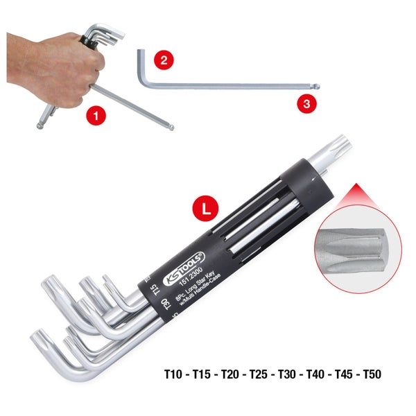 KS TOOLS 3 in 1 Torx-Winkelstiftschlüssel-Satz lang 8tlg. - 151.2300