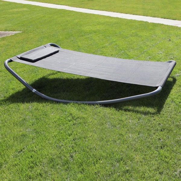 Gartenliege XXL Wippliege Sonnenliege in Grau | Extra groß ca. 200x130x32 cm robustes Metallgestell