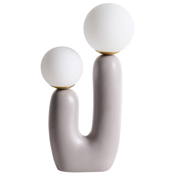 Dekorative Tischleuchte mit zwei kugelförmigen Lampenschirmen