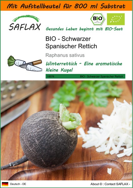 SAFLAX Garden in the bag - BIO - Schwarzer Spanischer Rettich - Raphanus sativus - 100 Samen - Mit Anzuchtsubstrat im praktischen, selbst aufstellenden Beutel