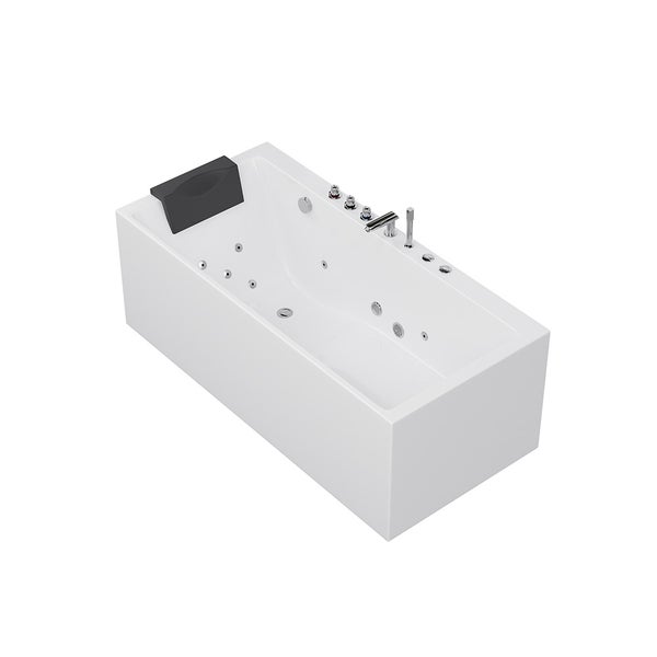 Rechteckige Whirlpool Badewanne mit Nackenkissen und integrierten Armaturen, inklusive Massagedüsen für ein Wellness Erlebnis im Badezimmer