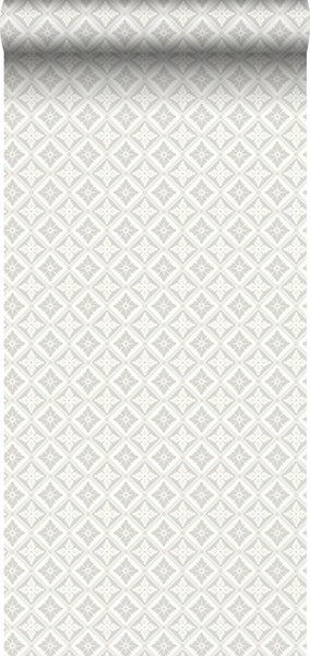 Borastapeter Tapete Fliesenmuster Grau und Weiß - 53 cm x 10.05 m - 660066