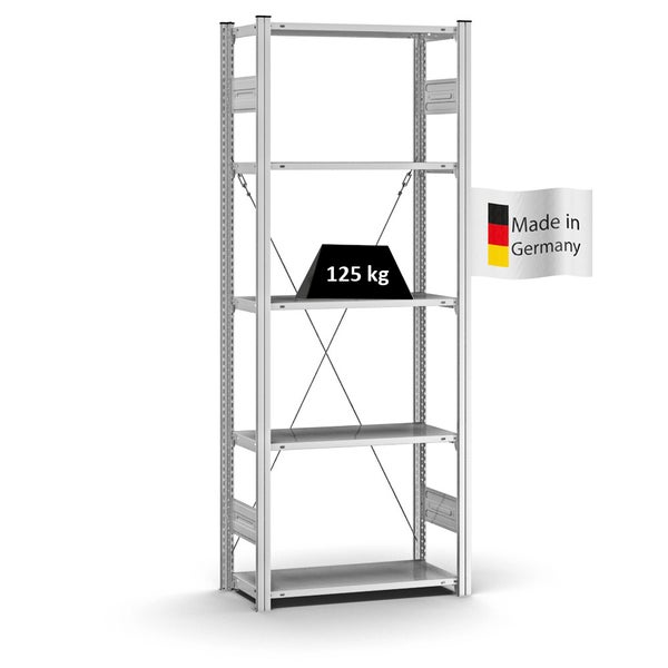 PROREGAL Profi Lagerregal Stecksystem T-Profil Grundregal HxBxT 200 x 75 x 30 cm Fachlast 125 kg Verzinkt