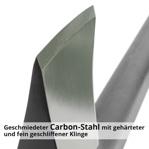 Geschmiedeter Carbonstahl mit gehärteter und fein geschliffener Klinge