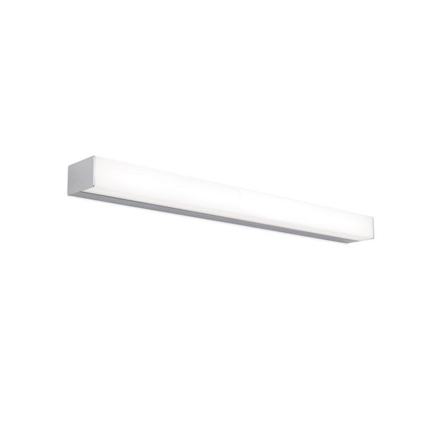 Moderne LED Wandleuchte in länglicher Form mit metallischem Gehäuse und weißem Lichtdiffusor zur Badezimmerbeleuchtung