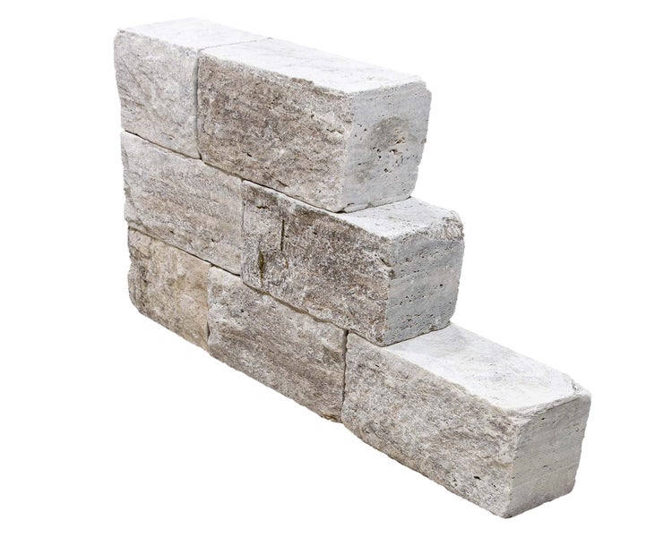 Wohnrausch Naturstein Mauersteine Travertin SILVER GREY, spaltrau, getrommelt, grau, L 15-50, B 18-20, H 22,5 cm, 1 qm