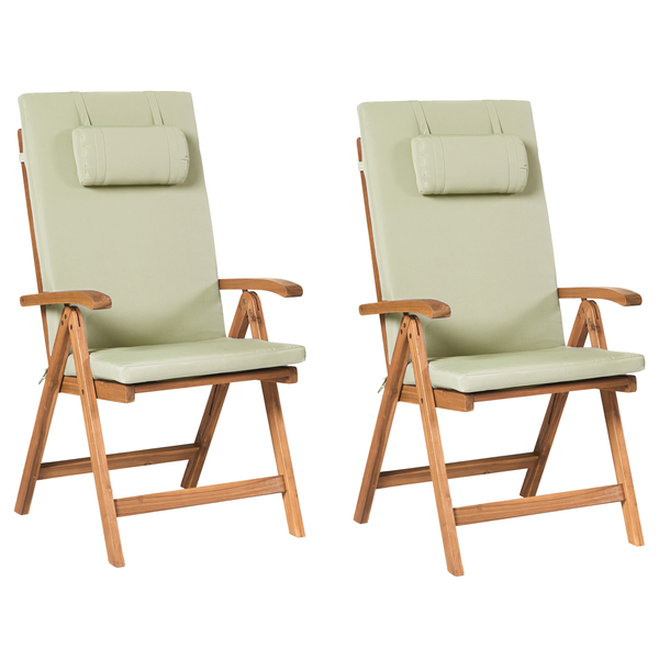 Set mit 2 Stühlen und Sitzkissen JAVA PREMIUM Akazienholz Grün