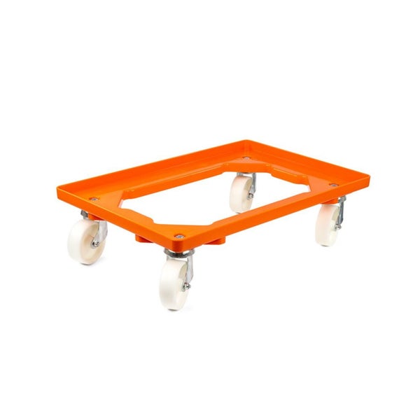 PROREGAL Transportroller für Euroboxen 60 x 40 cm mit Kunststoffräder Orange Offenes Deck 2 Lenkrollen und 2 Bremsrollen Traglast 300 kg