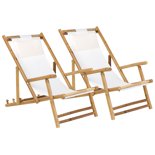 Set mit 2 klappbaren Liegestühlen ATRANI Bambusholz Hellbeige