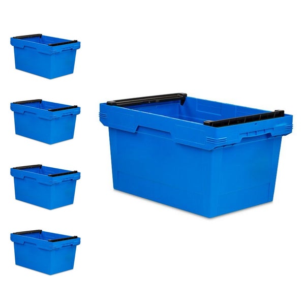 PROREGAL SparSet 5x Conical Mehrweg-Stapelbehälter mit Stapelbügel Blau HxBxT 32,3 x 40 x 60 cm 58 Liter Lagerbox Eurobox Transportbox