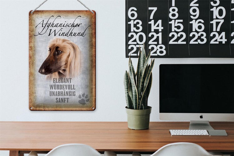 Blechschild Spruch 20x30cm Afghanischer Windhund Hund ohne kein Heim