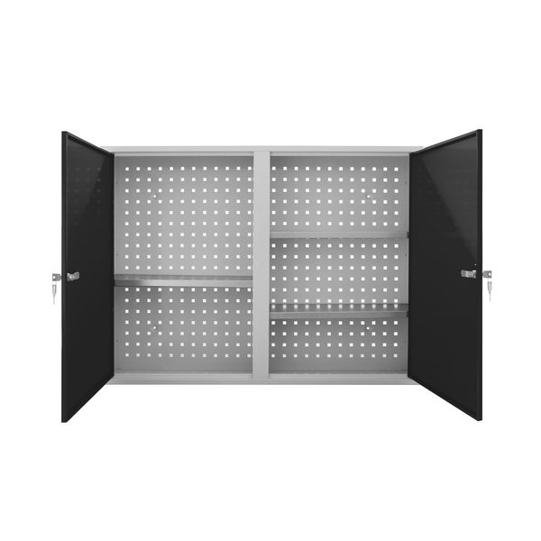 PROREGAL Werkzeugwandschrank mit 2 Türen + 3 Fachboden | HxBxT 75x100x20cm | Lichtgrau/Anthrazitgrau | Werkzeugschrank, Wandschrank