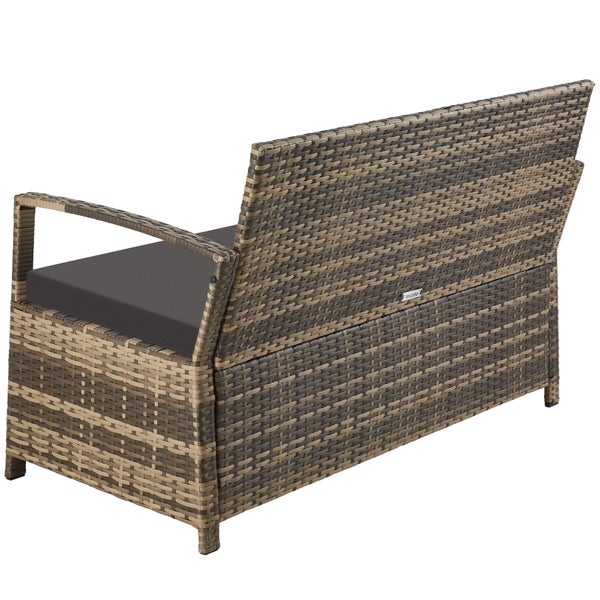 Gartenbank aus Polyrattan mit Sitzpolster für zwei Personen mit Tectake Logo