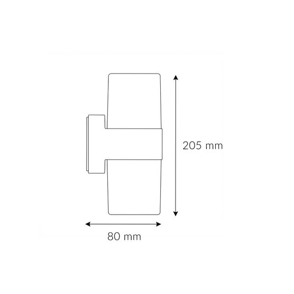 Technische Zeichnung einer Wandleuchte mit den Maßen 205 mm Höhe und 80 mm Breite.