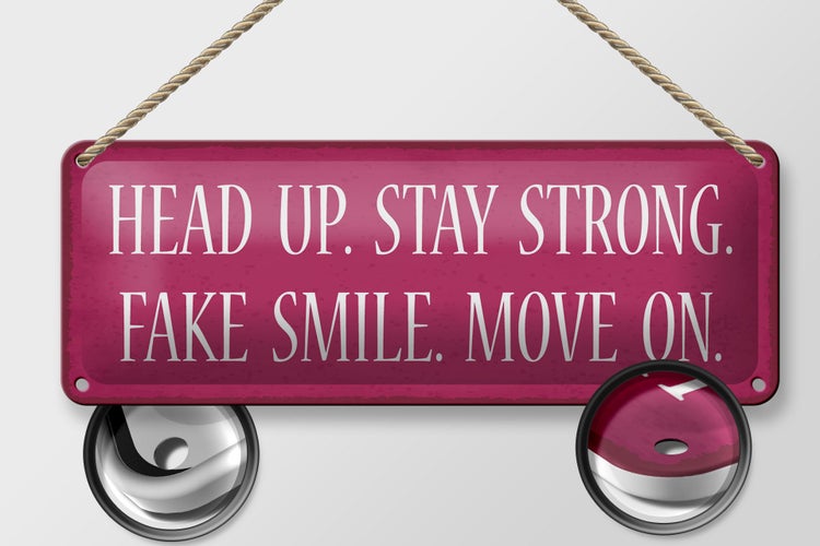 Blechschild Spruch 27x10cm head up stay strong fake smile Dekoration
