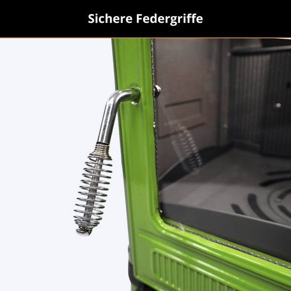 Sicherer Federgriff aus Metall an einer Ofentür.