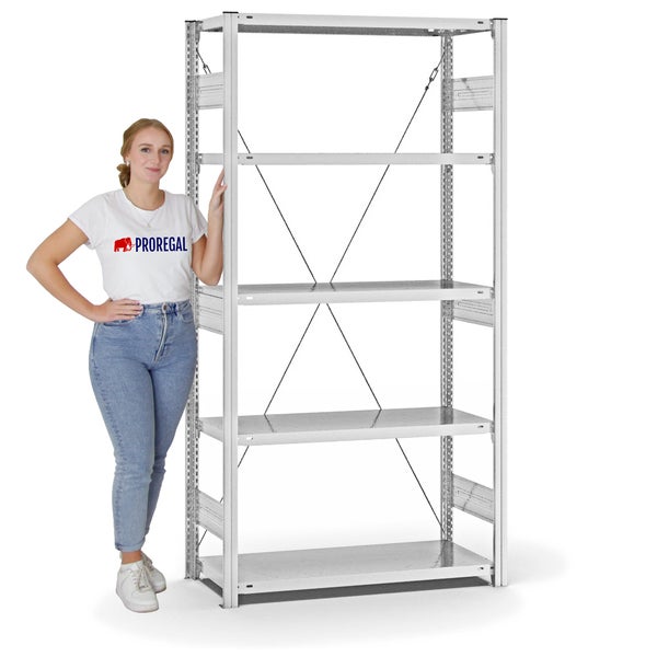 PROREGAL Fachbodenregal Stecksystem T-Profil Heavy-Duty Grundregal HxBxT 200 x 100 x 40 cm 5 Ebenen Fachlast 315 kg Einseitig Nutzbar Lichtgrau