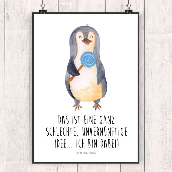 Mr. & Mrs. Panda DIN A4 Poster Pinguin Lolli - Weiß