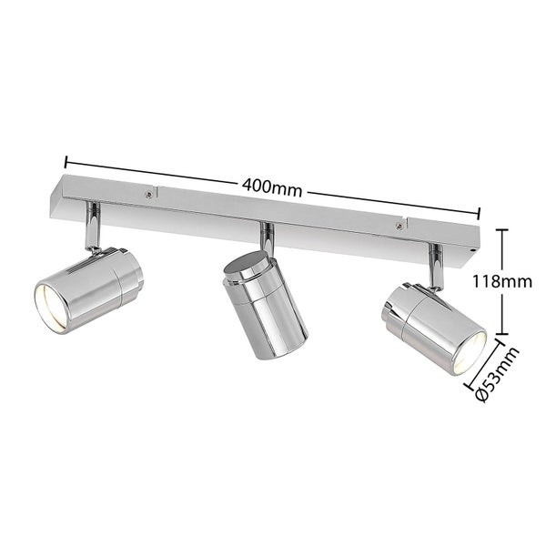 Deckenleuchte mit drei Strahlern und den Maßen 400 mm Länge, 118 mm Höhe und 53 mm Durchmesser