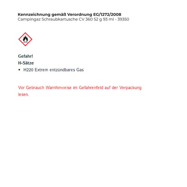 Campingaz Schraubkartusche CV 360 52 g 93 ml - 39350