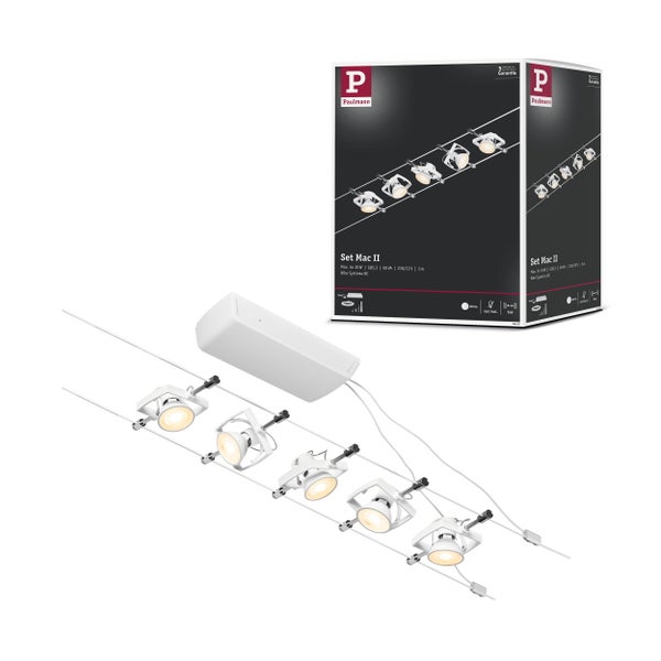 CorDuo Seilsystem Mac II Basisset GU5,3 max. 5x10W 230/12V Weiß matt, Chrom