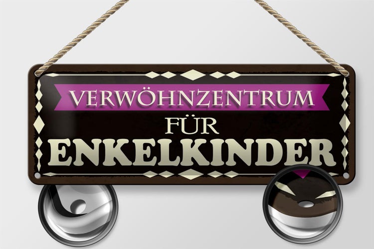 Blechschild Spruch 27x10cm Verwöhnzentrum für Enkelkinder Dekoration