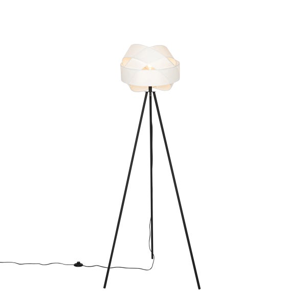 QAZQA - Moderne Stehlampe weiß - Stoff I Wohnzimmer I Schlafzimmer - Textil Rund - LED geeignet E27